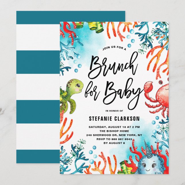 Watercolor Under the Sea Baby Shower Brunch Invitation (Front/Back)