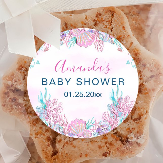 Watercolor Under-the-Sea Baby Shower  Classic Round Sticker (Creator Uploaded)