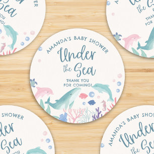 Watercolor Under the Sea Baby Shower Classic Round Sticker