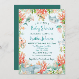 Watercolor Under The Sea Baby Shower Invitation