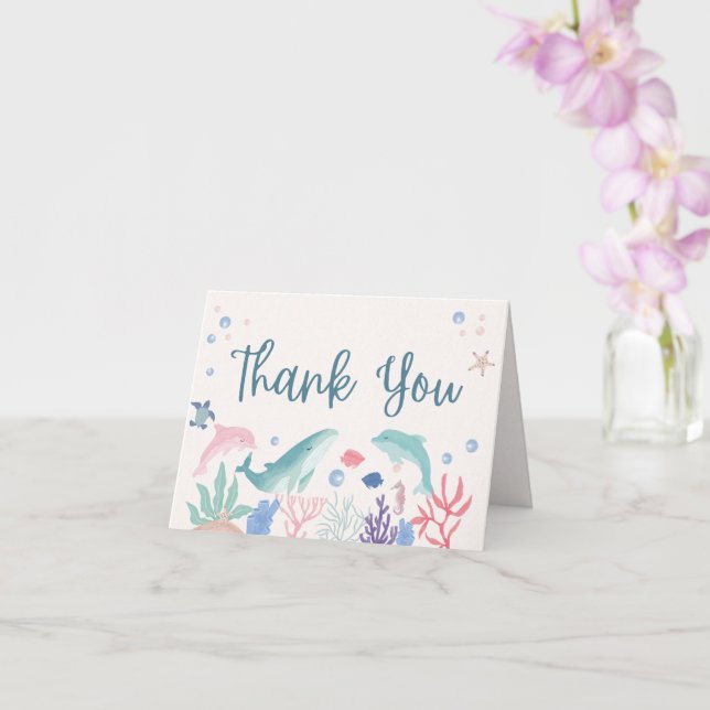  Watercolor Under the Sea Baby Shower Thank You Card (Orchid)