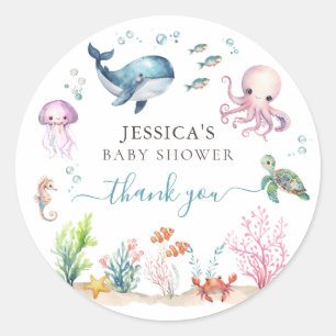 Watercolor Under The Sea Baby Shower Thank You Classic Round Sticker