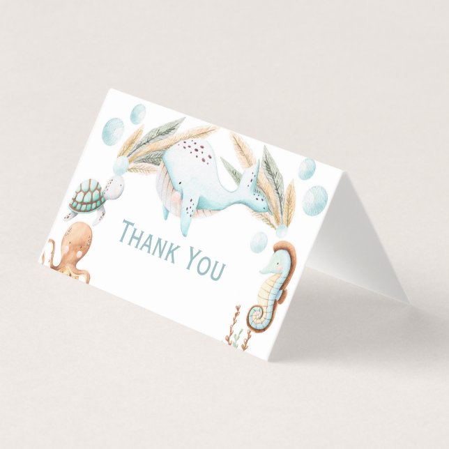 Watercolor Under the Sea Birthday Party Thank You  (Front)