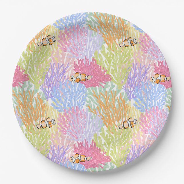 Watercolor Under The Sea Clown Fish Paper Plate (Front)