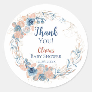 Watercolor Under the Sea Floral Wreath Baby Shower Classic Round Sticker