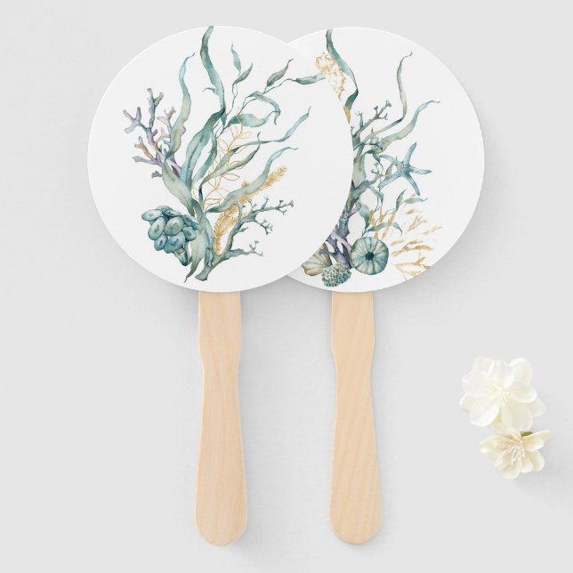Watercolor Under the Sea Jellyfish Hand Fans (Front and Back)