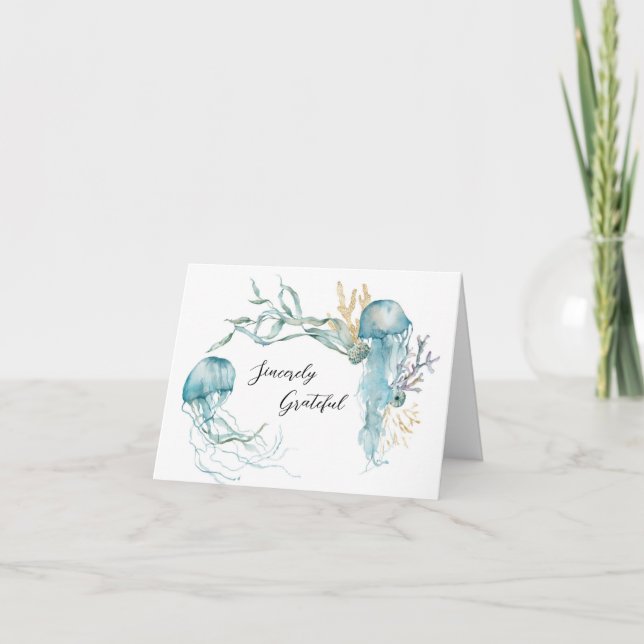 Watercolor Under the Sea Jellyfish Thank You Cards (Front)