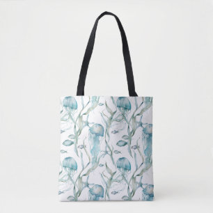 Watercolor Under the Sea Jellyfish Tote Bag