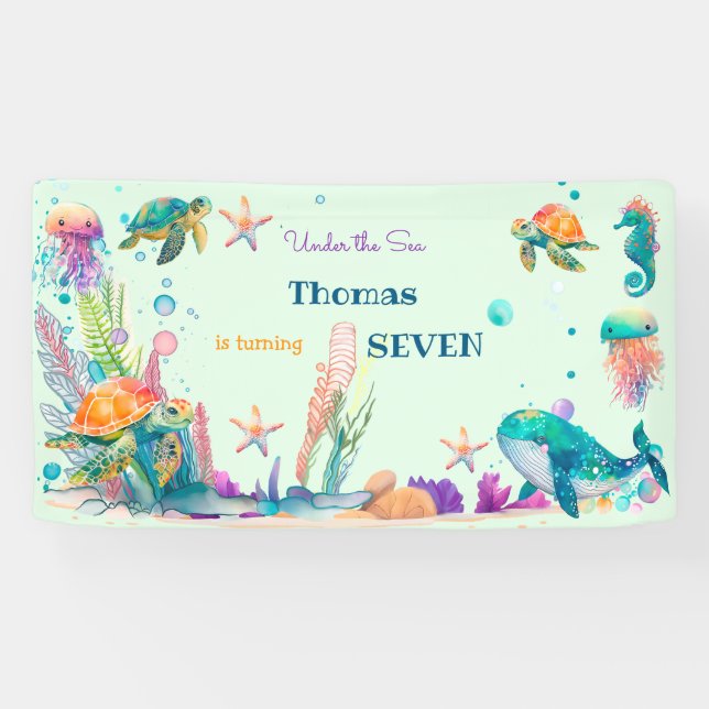Watercolor Under the Sea kids birthday Banner (Horizontal)