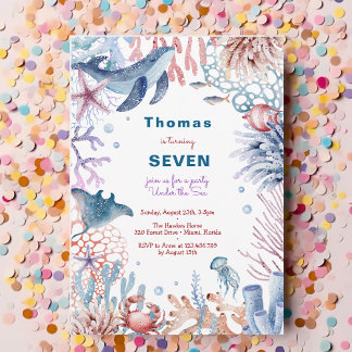Watercolor Under the Sea kids birthday Invitation