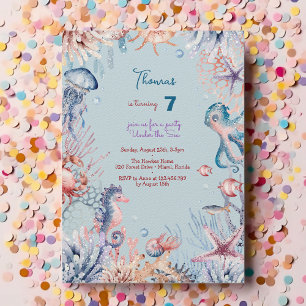 Watercolor Under the Sea kids birthday Invitation