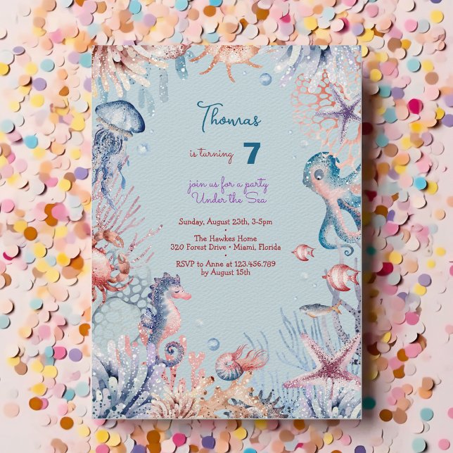 Watercolor Under the Sea kids birthday Invitation (Creator Uploaded)