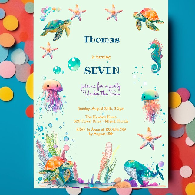 Watercolor Under the Sea kids birthday Invitation (Creator Uploaded)