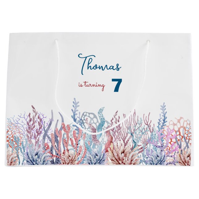 Watercolor Under the Sea kids birthday Large Gift Bag (Front)