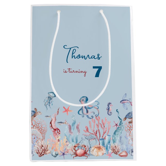 Watercolor Under the Sea kids birthday Medium Gift Bag (Front)
