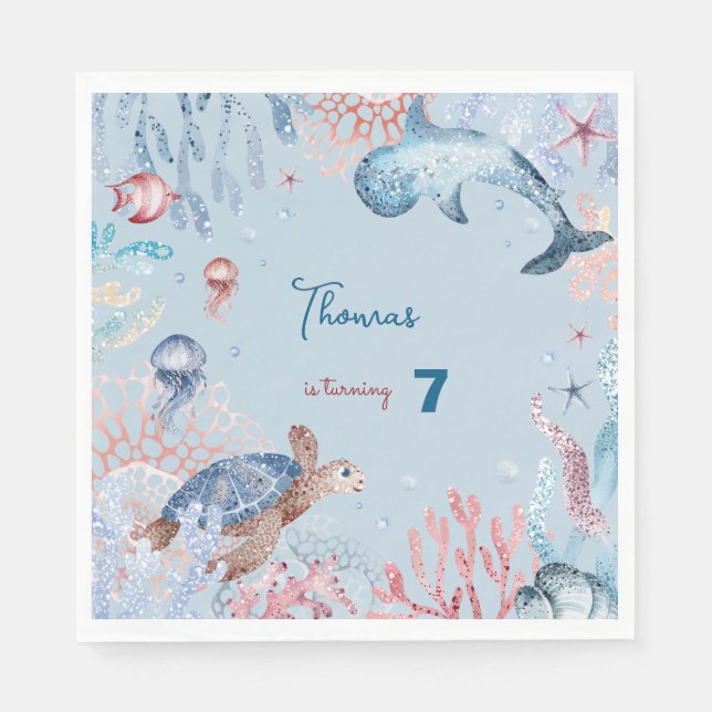 Watercolor Under the Sea kids birthday Napkin (Front)
