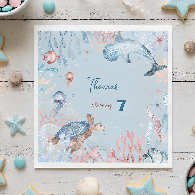 Watercolor Under the Sea kids birthday Napkin (Creator Uploaded)