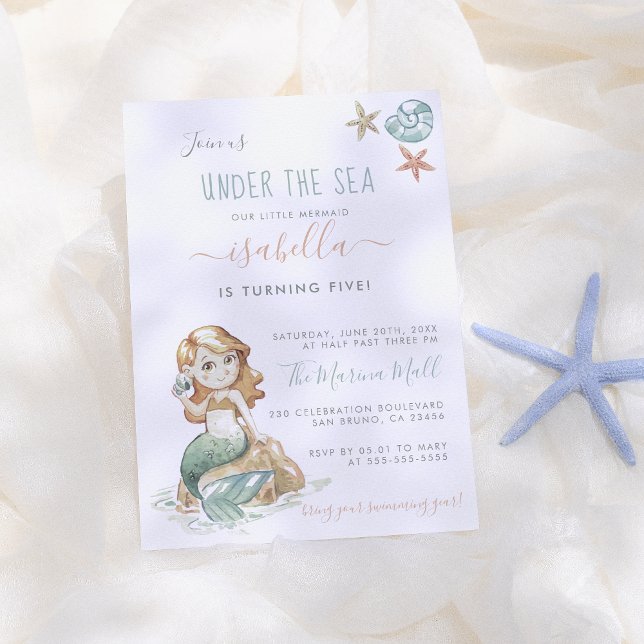 Watercolor Under The Sea Mermaid Birthday Party Invitation (Creator Uploaded)