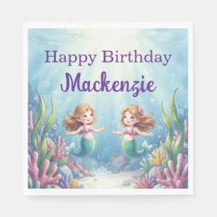 Watercolor Under the Sea Mermaid Birthday Party Napkin