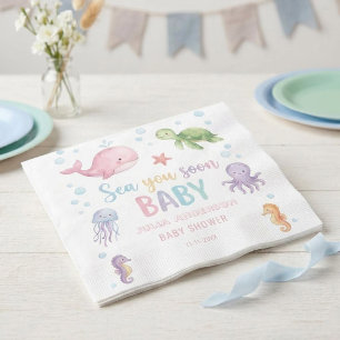 Watercolor Under the Sea Nautical Animal Baby Show Napkin