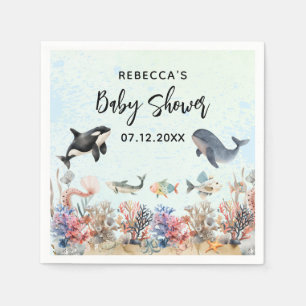 Watercolor under the sea neutral Baby Shower Napkin