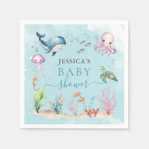 Watercolor Under The Sea Ocean Animals Baby Shower Napkin