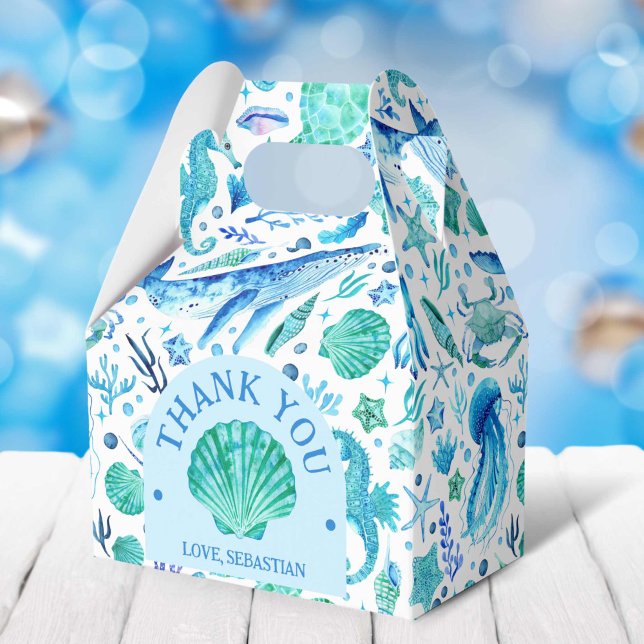 Watercolor Under the Sea Ocean Animals Blue Favour Box (Watercolor Under the Sea Ocean Animals Blue Favor Boxes)