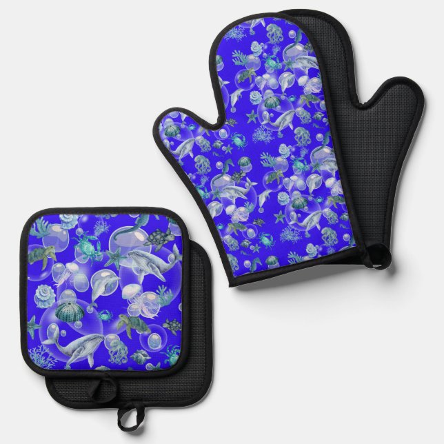Watercolor Under the Sea  Oven Mitt & Pot Holder Set (Front/Back)