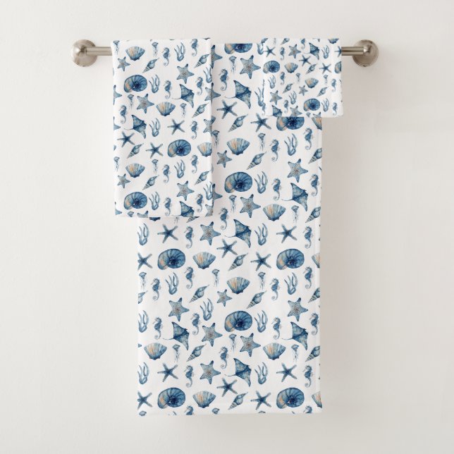Watercolor Under The Sea Pattern Bath Towel Set (Insitu)