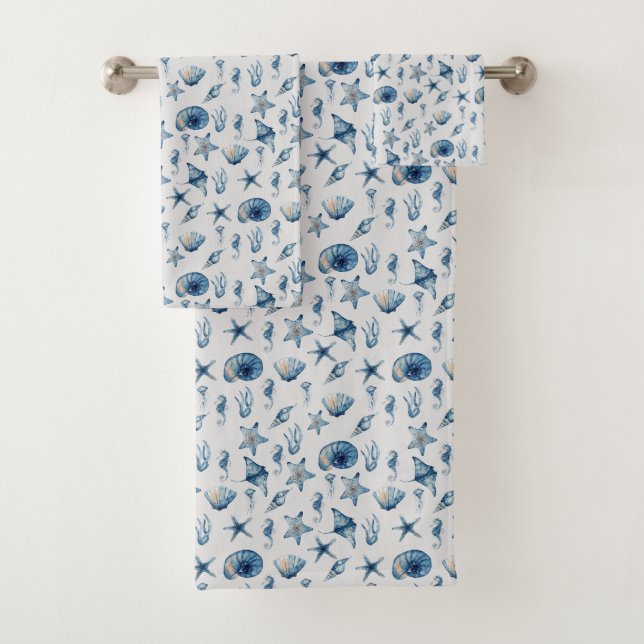 Watercolor Under The Sea Pattern Bath Towel Set (Insitu)