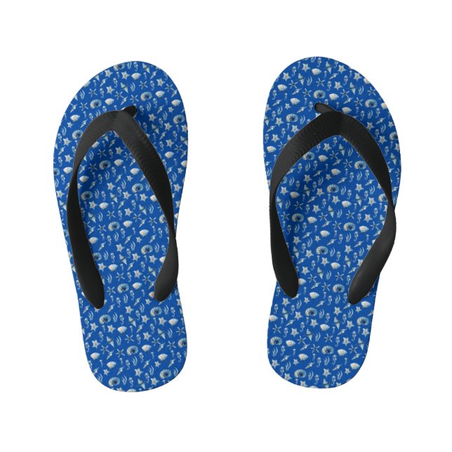 Watercolor Under The Sea Pattern Kid's Flip Flops (Footbed)