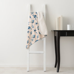 Watercolor Under The Sea Pattern Sherpa Blanket