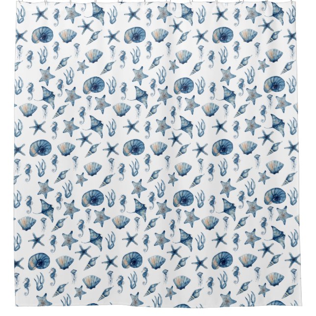 Watercolor Under The Sea Pattern Shower Curtain (Front)