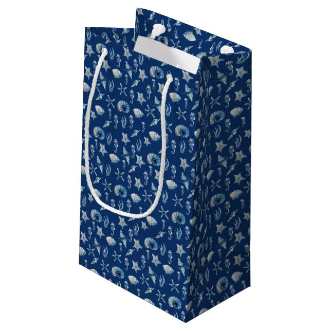 Watercolor Under The Sea Pattern Small Gift Bag (Back Angled)