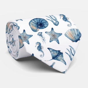 Watercolor Under The Sea Pattern Tie