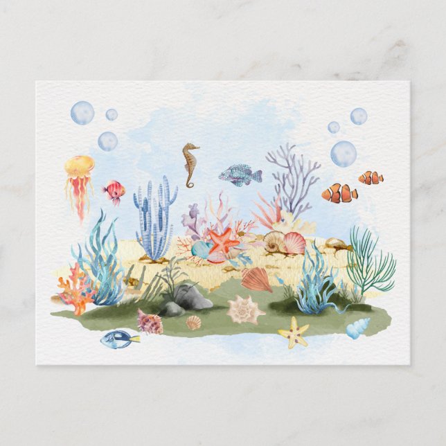 Watercolor under the sea  postcard (Front)