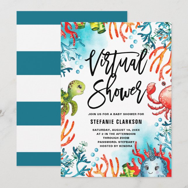Watercolor Under the Sea Virtual Baby Shower Invitation (Front/Back)