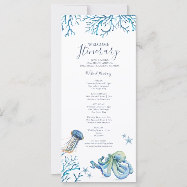Watercolor Under the Sea Wedding Itinerary (Front)