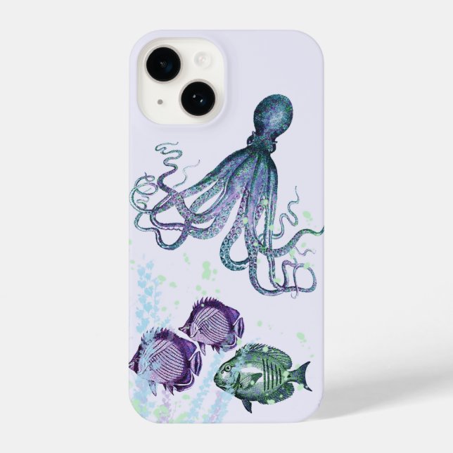 Watercolor Undersea Octopus Fish  iPhone Case (Back)