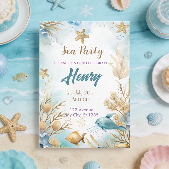 watercolor underwater gold birthday party  invitation (Creator Uploaded)