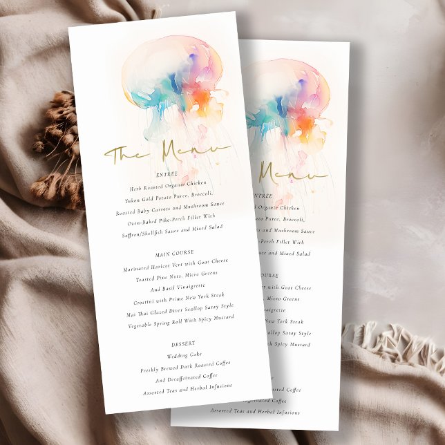 Watercolor Underwater Jellyfish Wedding Menu Card (Creator Uploaded)