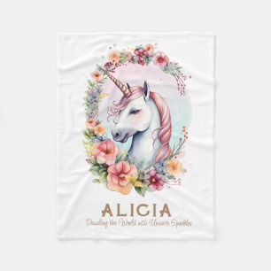 Watercolor Unicorn and Floral Wreath Baby Blanket