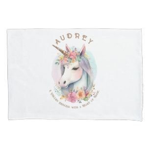 Watercolor Unicorn and Floral Wreath Pillowcase