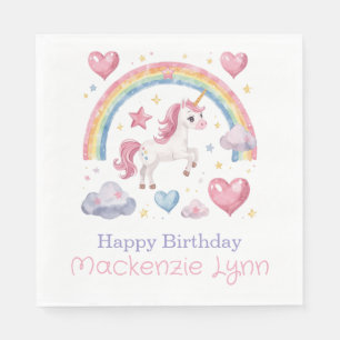Watercolor Unicorn and Rainbow Birthday Party Napkin