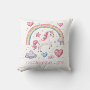 Watercolor Unicorn and Rainbow Custom Name Cushion