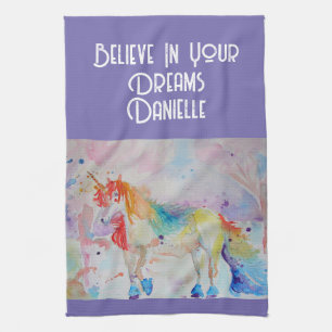 Watercolor Unicorn Art Kitchen Purple Lavender Tea Towel