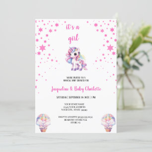 watercolor unicorn babyshower party invitation