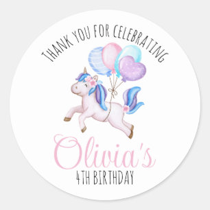 Watercolor Unicorn Balloon Birthday Party Classic Round Sticker