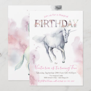 Watercolor Unicorn Birthday Invitation