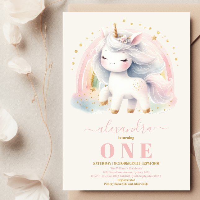 Watercolor Unicorn Birthday Invitation 1st (Creator Uploaded)